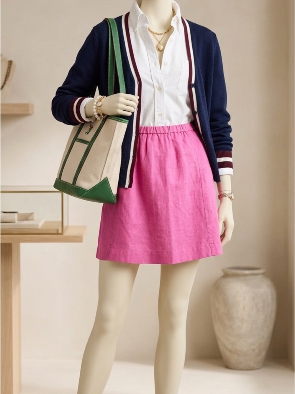 Crown & Ivy Pink Linen Blend  A Line Mini Skirt Size M